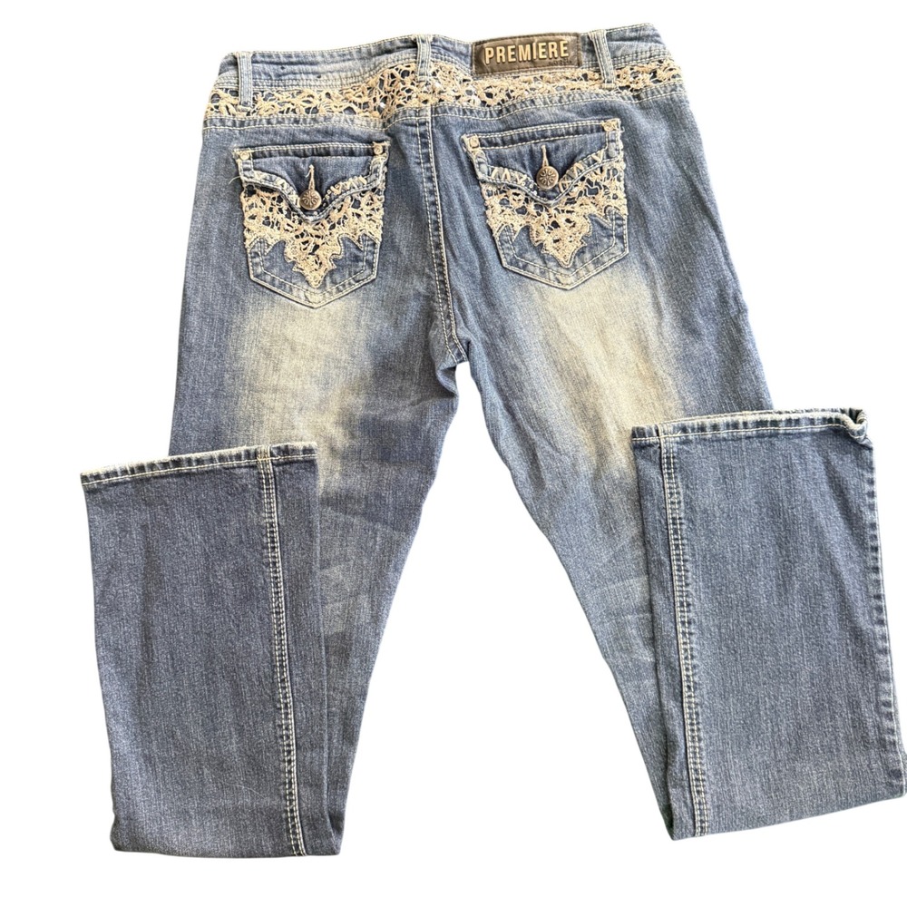 Rue21 Premiere Slim Boot Jeans Women 11/12 Regular Blue Lace‎ Sequin Embellished